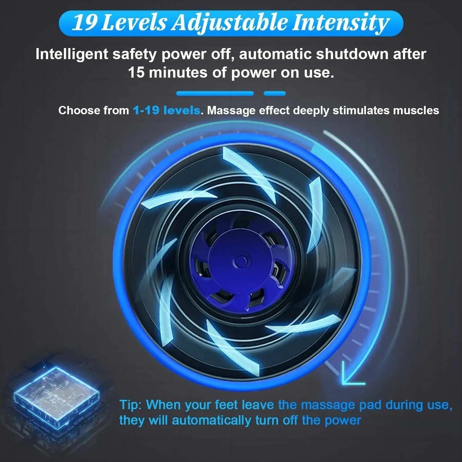 EMS Foot Massager Mat with 19 adjustable intensity levels and automatic safety shutoff for muscle stimulation and pain relief