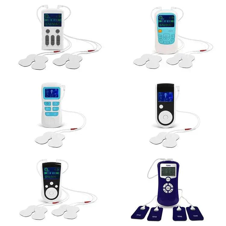 Ultimate EMS TENS Foot Massager with LCD display and electrode pads for pain relief and blood circulation enhancement.