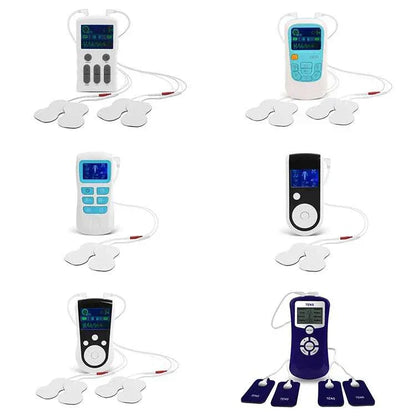 Ultimate EMS TENS Foot Massager with LCD display and electrode pads for pain relief and blood circulation enhancement.