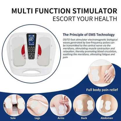Multi-function EMS TENS Foot Massager for pain relief and blood circulation.