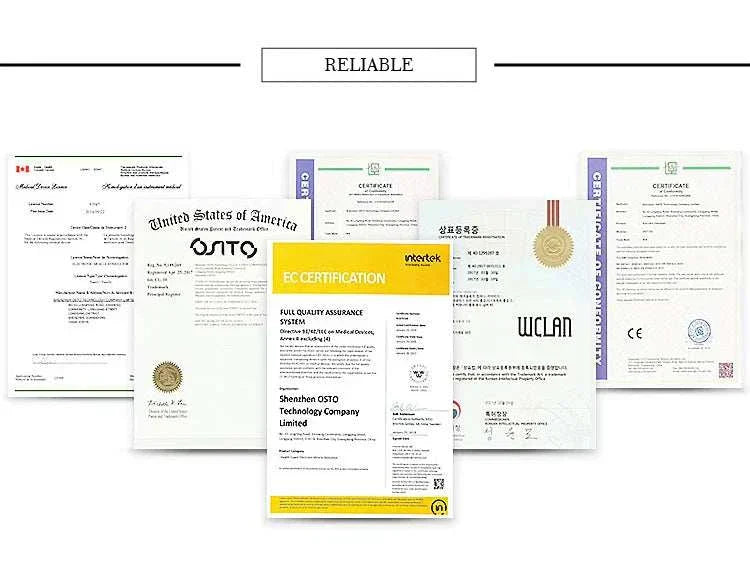 Certificates for quality assurance from various countries for Ultimate EMS TENS Foot Massager.