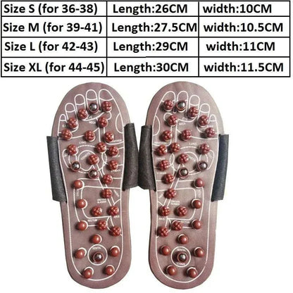 Foot Massager Acupuncture Slippers with acupressure nodes, ergonomic design, adjustable straps, and anti-slip soles for relaxation and pain relief.