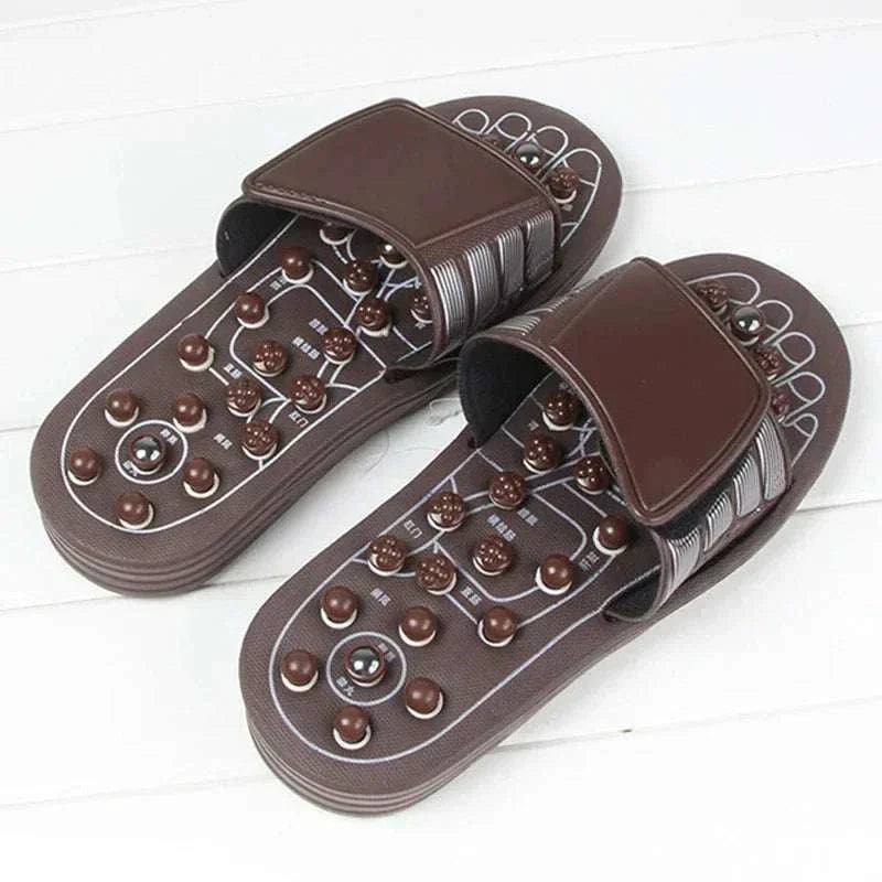 Foot Massager Acupuncture Slippers with adjustable straps and acupressure nodes for relaxation and improved circulation.