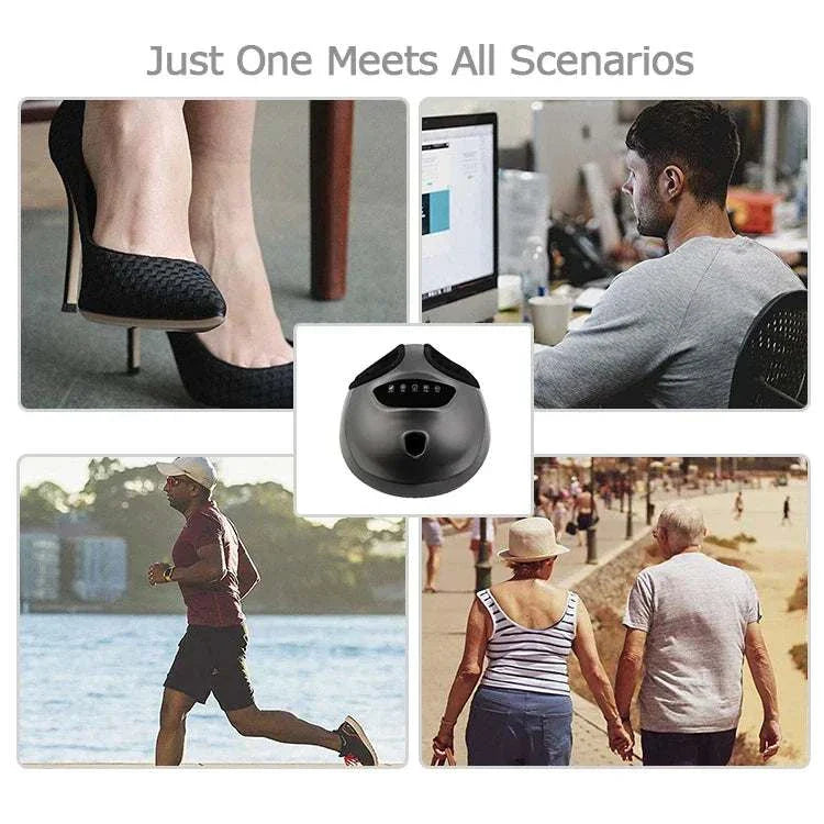 Shiatsu foot massager machine for work, leisure, and exercise scenarios.