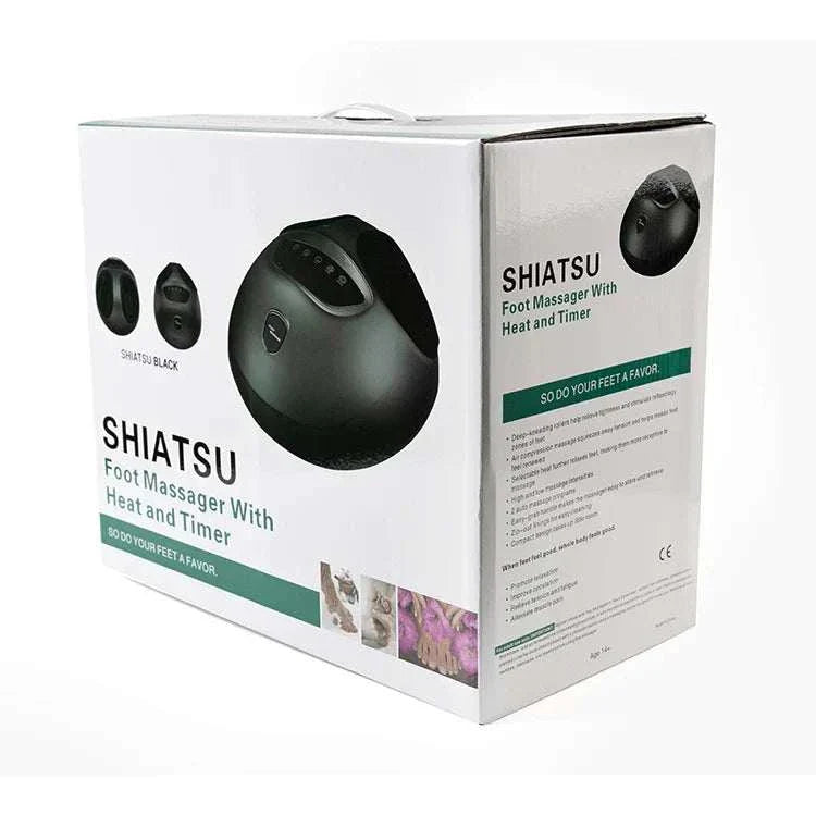 Shiatsu foot massager machine with air compression and deep kneading, boxed.