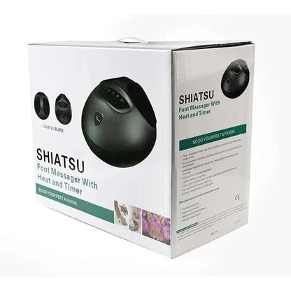 Shiatsu foot massager machine with air compression and deep kneading, boxed.