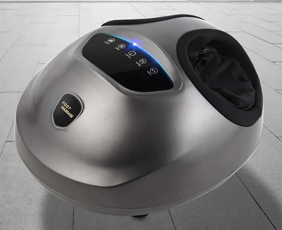 Shiatsu foot massager machine with air compression and deep kneading features.