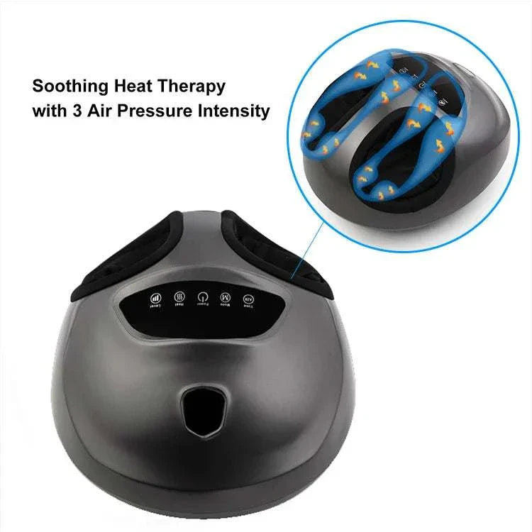 Shiatsu foot massager machine with air compression and deep kneading function featuring heat therapy and 3 intensity settings.