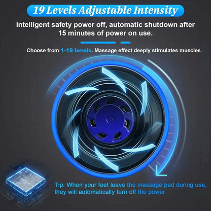 EMS Foot Massager Mat with 19 adjustable intensity levels and automatic safety shutoff for muscle stimulation and pain relief