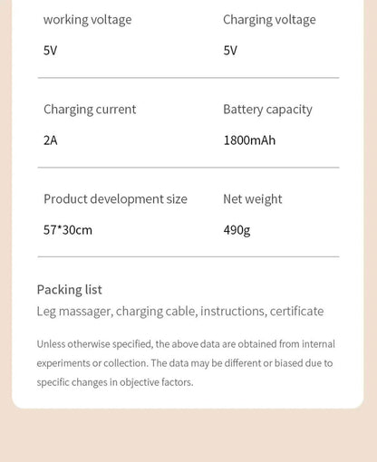 Best Electric leg massager specifications and packing list.