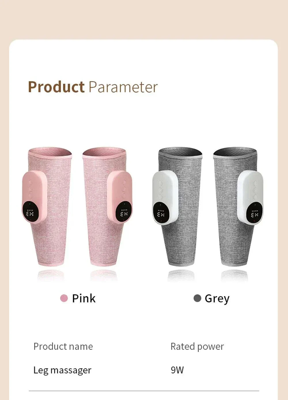 Wireless best electric leg massager in pink and grey with air compression and heating features for calf muscle relaxation.